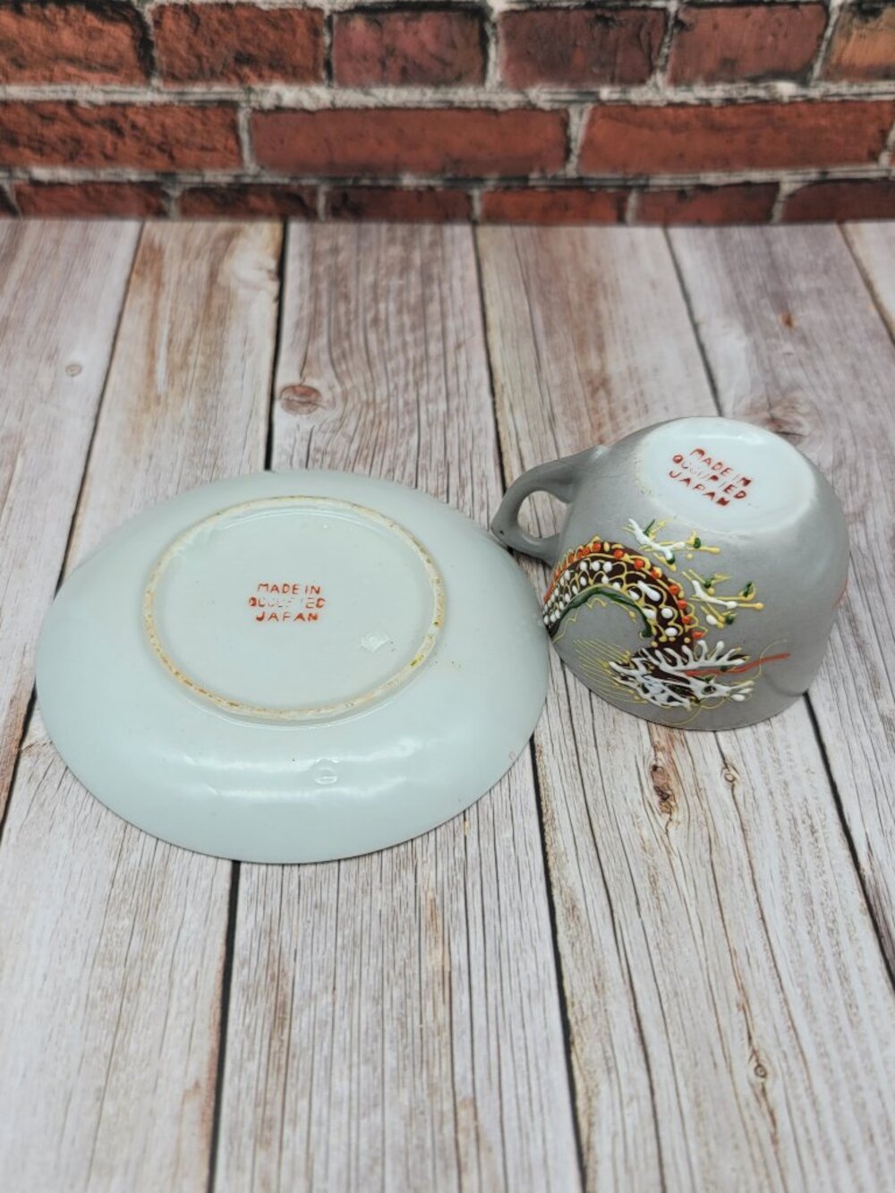Occupied Japan Hand painted Gray Moriage Porcelain Dragonware Mini Cup & Saucer - Picture 8 of 12